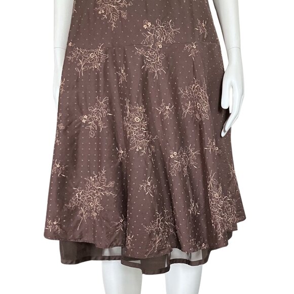 Vintage Y2K 100% Cotton Brown Embroidered Floral Midi Skirt Boho Girlhood XS/S - Picture 7 of 10
